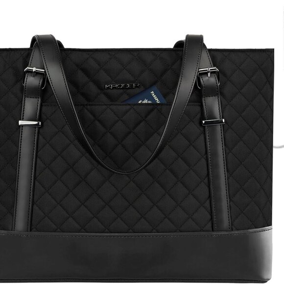 KROSER Quilted Laptop Tote Bag 15.6” | USB Port | Water-Resistant | Black | NWT - Picture 3 of 11
